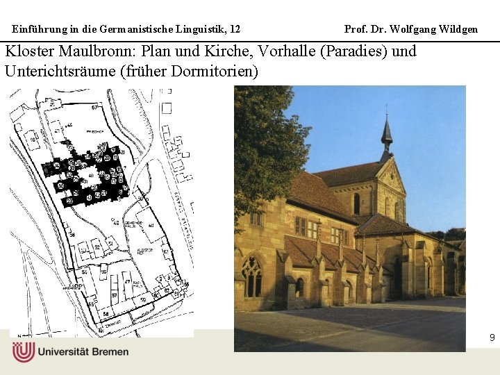 Einführung in die Germanistische Linguistik, 12 Prof. Dr. Wolfgang Wildgen Kloster Maulbronn: Plan und