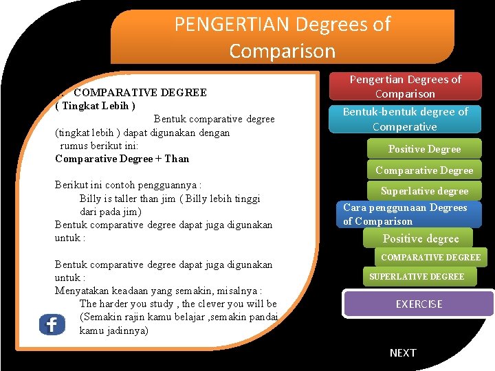 PENGERTIAN Degrees of Comparison 2. COMPARATIVE DEGREE ( Tingkat Lebih ) Bentuk comparative degree