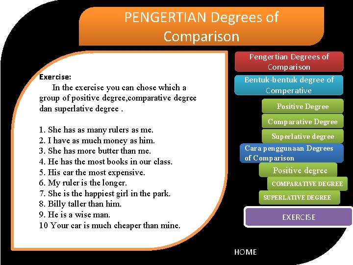 PENGERTIAN Degrees of Comparison Exercise: In the exercise you can chose which a group