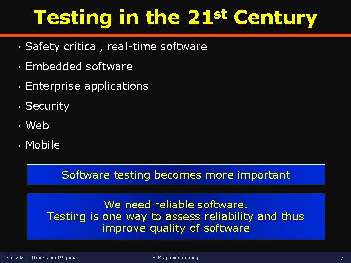 Testing in the 21 st Century • Safety critical, real-time software • Embedded software