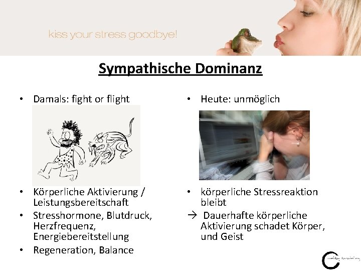 Sympathische Dominanz • Damals: fight or flight • Heute: unmöglich • Körperliche Aktivierung /