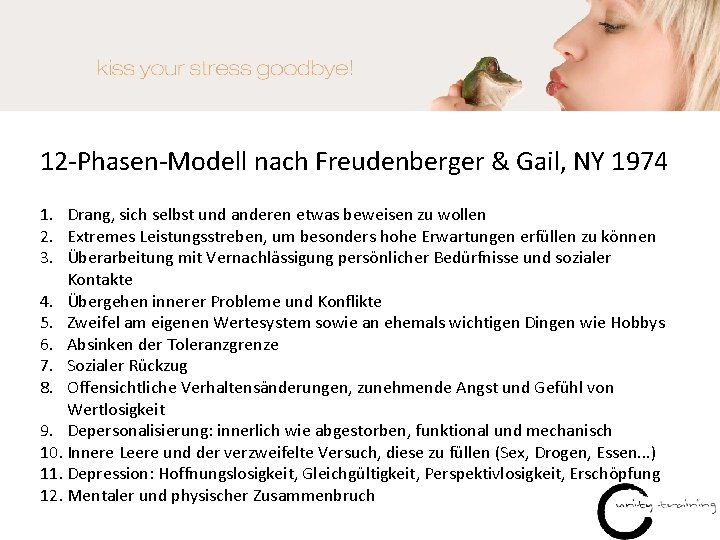 12 -Phasen-Modell nach Freudenberger & Gail, NY 1974 1. Drang, sich selbst und anderen