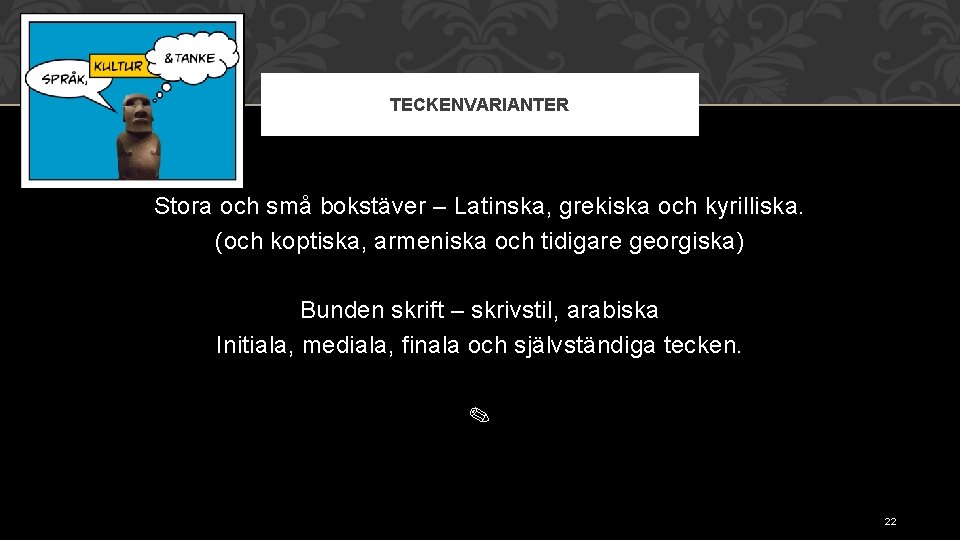 TECKENVARIANTER Stora och små bokstäver – Latinska, grekiska och kyrilliska. (och koptiska, armeniska och