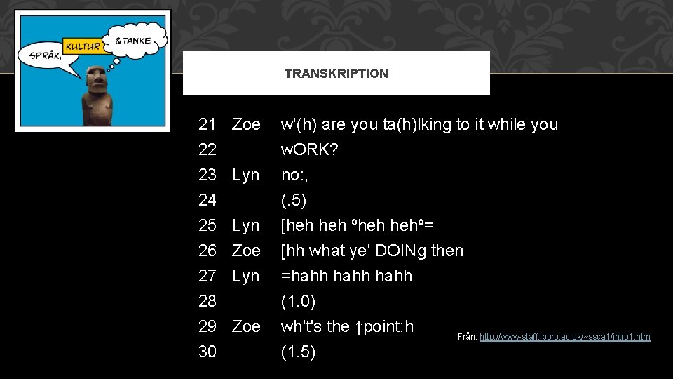 TRANSKRIPTION 21 Zoe 22 23 Lyn 24 w'(h) are you ta(h)lking to it while