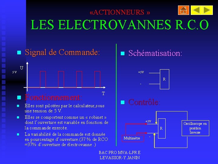  «ACTIONNEURS » LES ELECTROVANNES R. C. O n 5 V Signal de Commande: