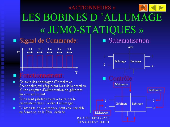  «ACTIONNEURS » LES BOBINES D ’ALLUMAGE « JUMO-STATIQUES » n Signal de Commande: