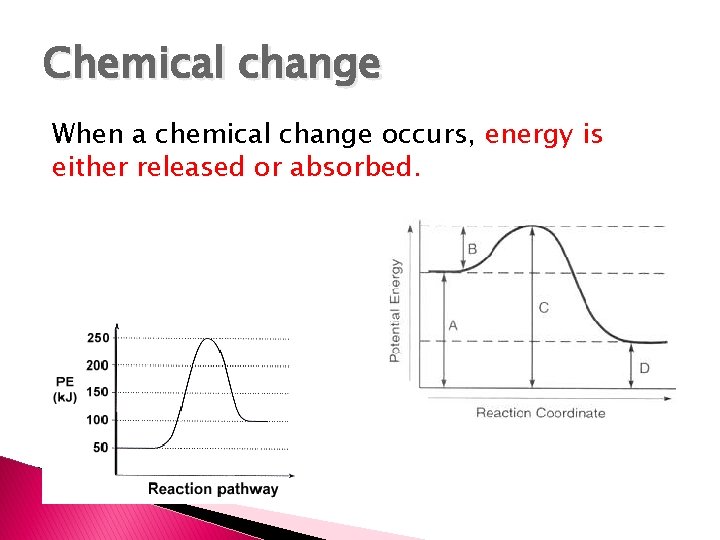 Chemical change When a chemical change occurs, energy is either released or absorbed. 