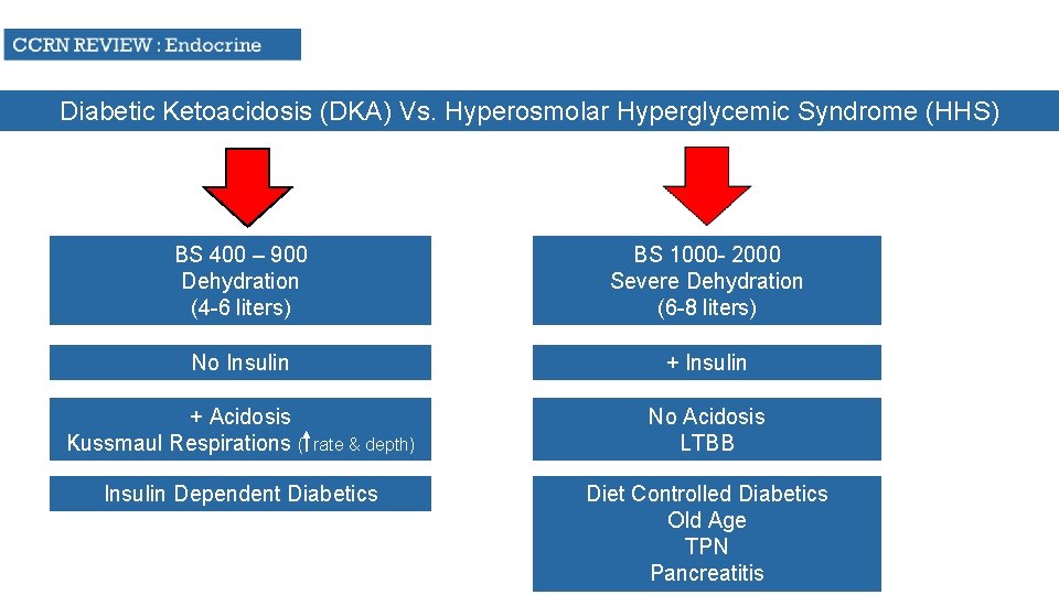 Diabetic Ketoacidosis (DKA) Vs. Hyperosmolar Hyperglycemic Syndrome (HHS) BS 400 – 900 Dehydration (4