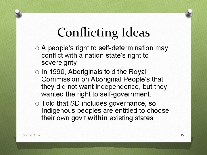 Conflicting Ideas O A people’s right to self-determination may conflict with a nation-state’s right Conflicting Ideas O A people’s right to self-determination may conflict with a nation-state’s right