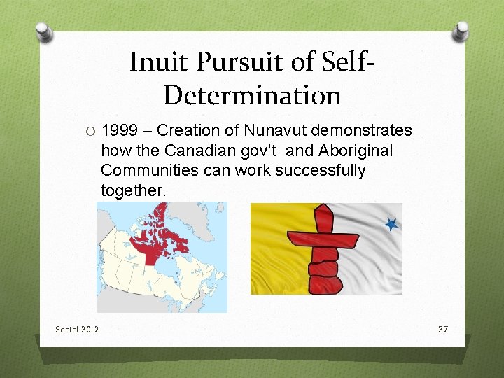 Inuit Pursuit of Self. Determination O 1999 – Creation of Nunavut demonstrates how the Inuit Pursuit of Self. Determination O 1999 – Creation of Nunavut demonstrates how the
