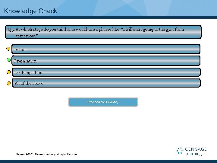 Knowledge Check Q 5. At which stage do you think one would use a