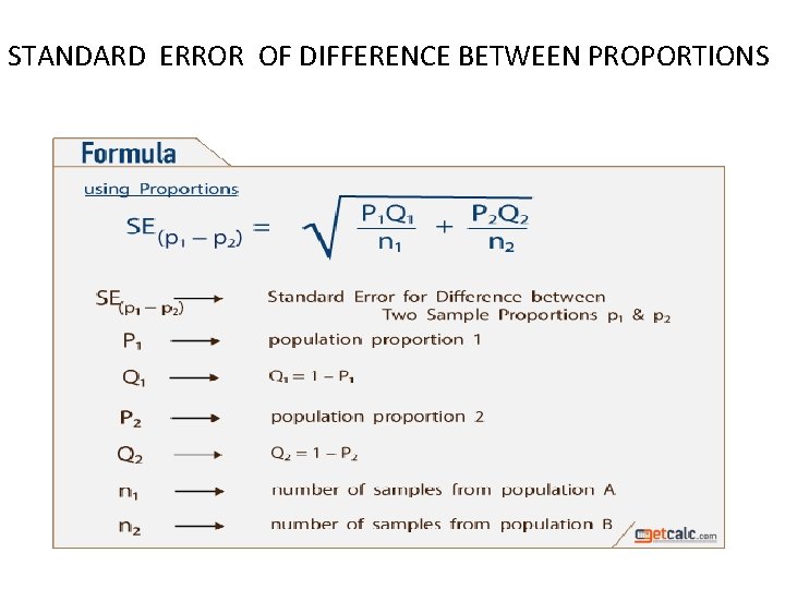 STANDARD ERROR OF DIFFERENCE BETWEEN PROPORTIONS STANDARD ERROR OF DIFFERENCE BETWEEN PROPORTIONS