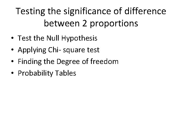 Testing the significance of difference between 2 proportions • • Test the Null Hypothesis Testing the significance of difference between 2 proportions • • Test the Null Hypothesis