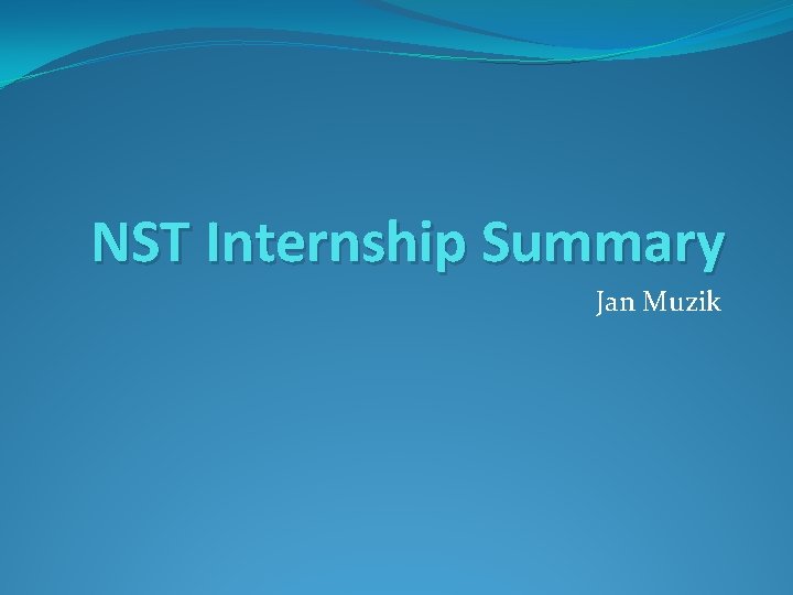 NST Internship Summary Jan Muzik 