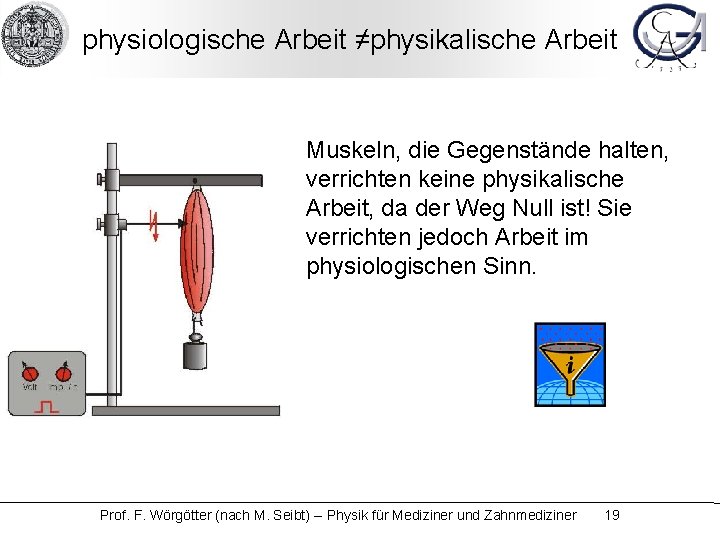 physiologische Arbeit ≠physikalische Arbeit Muskeln, die Gegenstände halten, verrichten keine physikalische Arbeit, da der
