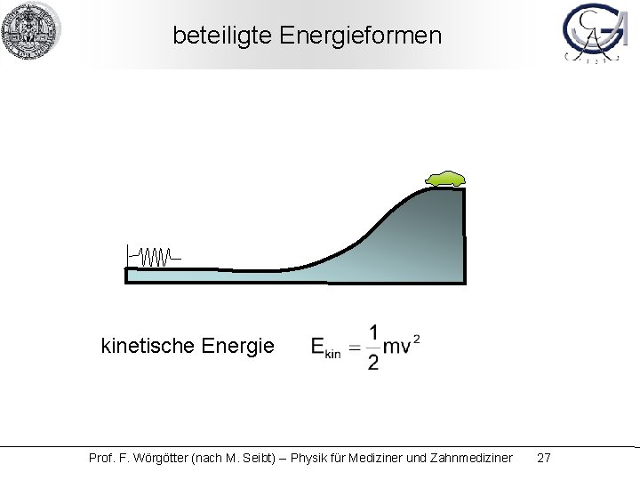 beteiligte Energieformen kinetische Energie Prof. F. Wörgötter (nach M. Seibt) -- Physik für Mediziner