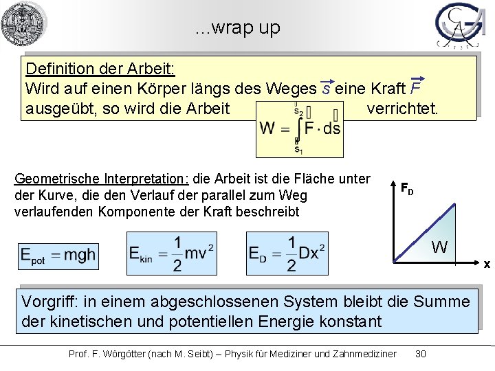 . . . wrap up Definition der Arbeit: Wird auf einen Körper längs des