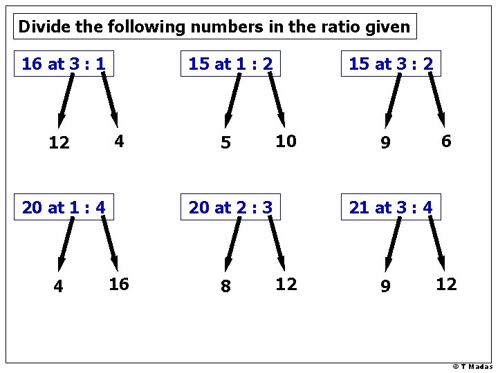 Divide the following numbers in the ratio given 16 at 3 : 1 12