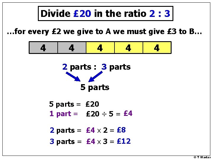 Divide £ 20 in the ratio 2 : 3 …for every £ 2 we