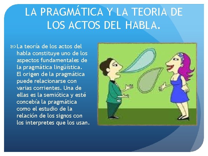 LA PRAGMÁTICA Y LA TEORIA DE LOS ACTOS DEL HABLA. La teoría de los