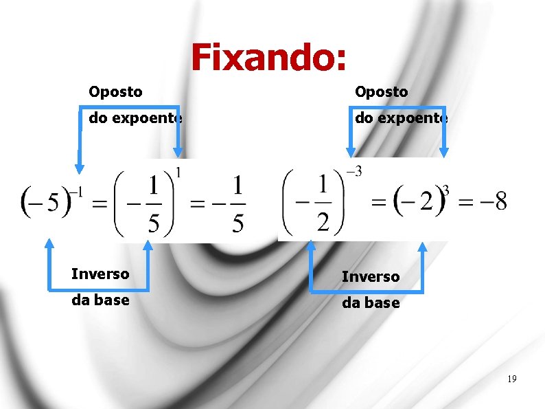 Fixando: Oposto do expoente Inverso da base 19 