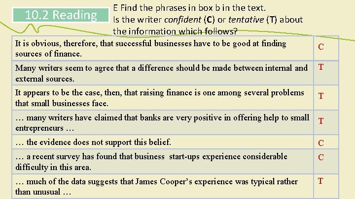 10. 2 Reading E Find the phrases in box b in the text. Is