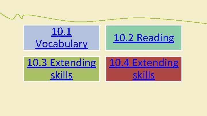 10. 1 Vocabulary 10. 2 Reading 10. 3 Extending skills 10. 4 Extending skills