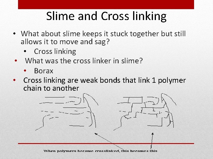 Slime and Cross linking • What about slime keeps it stuck together but still