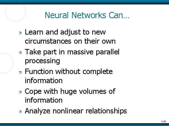Neural Networks Can… Learn and adjust to new circumstances on their own Take part