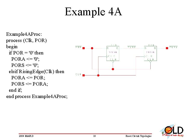 Example 4 AProc: process (Clk, POR) begin if POR = '0' then PORA <=