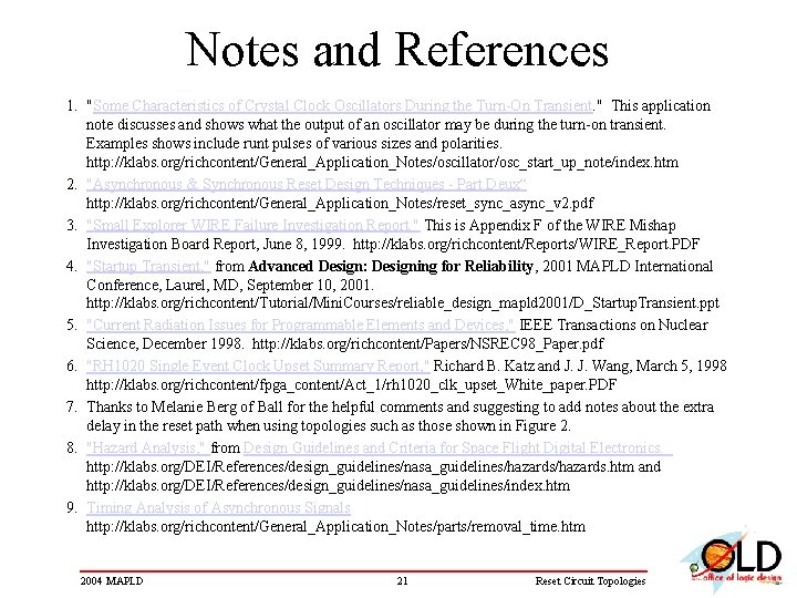 Notes and References 1. "Some Characteristics of Crystal Clock Oscillators During the Turn-On Transient.