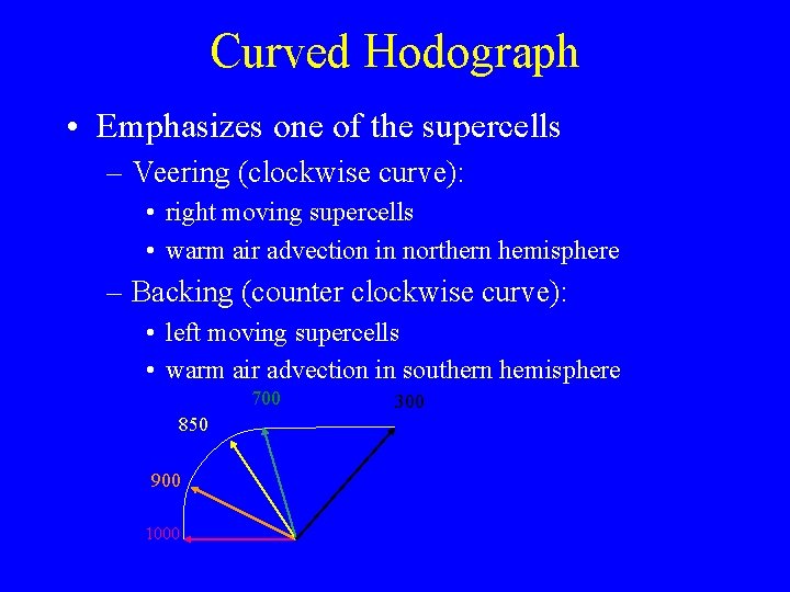 Curved Hodograph • Emphasizes one of the supercells – Veering (clockwise curve): • right