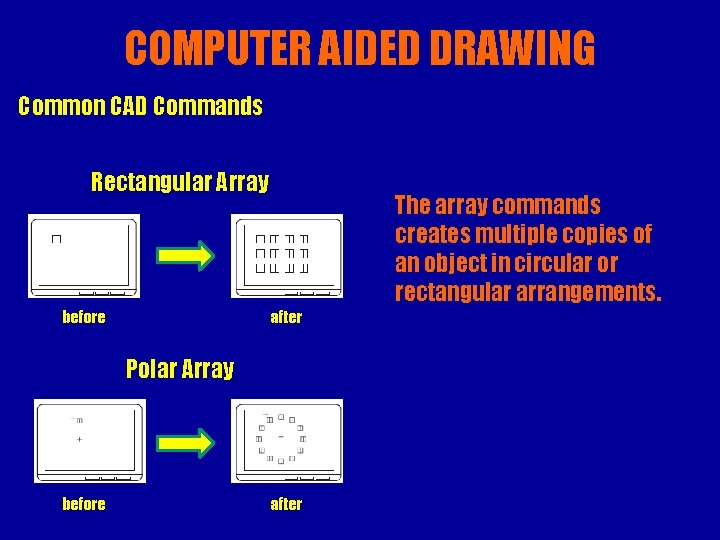 COMPUTER AIDED DRAWING Common CAD Commands Rectangular Array before The array commands creates multiple