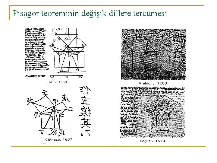 Pisagor teoreminin değişik dillere tercümesi 