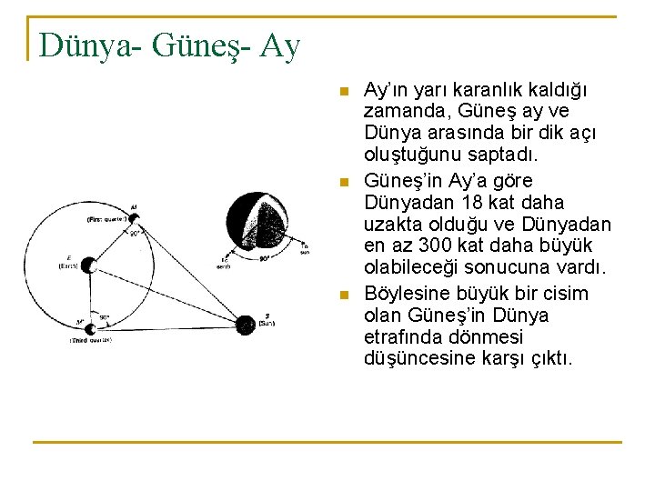 Dünya- Güneş- Ay n n n Ay’ın yarı karanlık kaldığı zamanda, Güneş ay ve