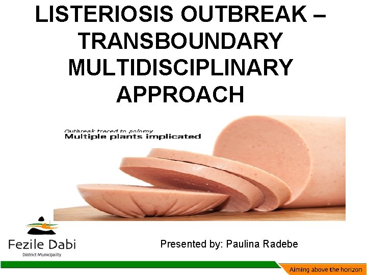 LISTERIOSIS OUTBREAK – TRANSBOUNDARY MULTIDISCIPLINARY APPROACH Presented by: Paulina Radebe 