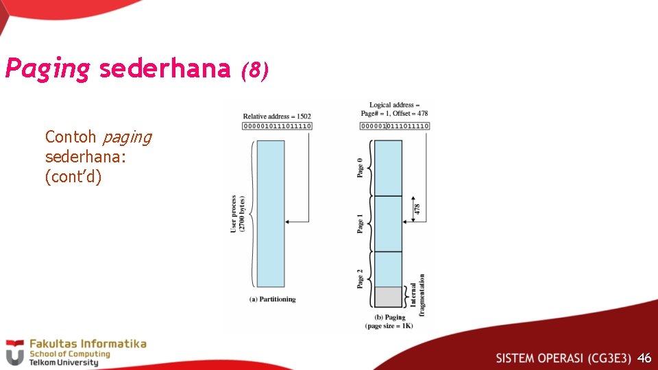 Paging sederhana (8) Contoh paging sederhana: (cont’d) 46 