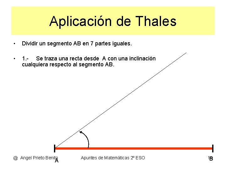 Aplicación de Thales • Dividir un segmento AB en 7 partes iguales. • 1.