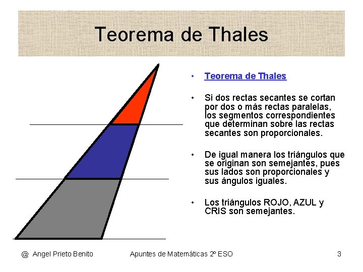 Teorema de Thales @ Angel Prieto Benito • Teorema de Thales • Si dos