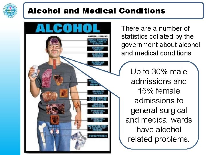 Alcohol and Medical Conditions There a number of statistics collated by the government about