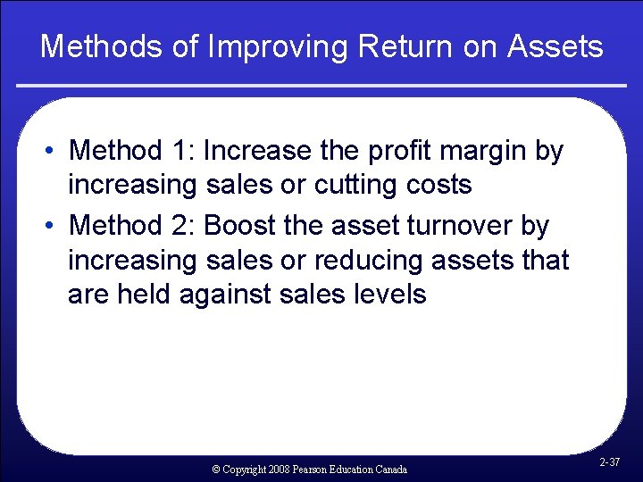 Methods of Improving Return on Assets • Method 1: Increase the profit margin by Methods of Improving Return on Assets • Method 1: Increase the profit margin by