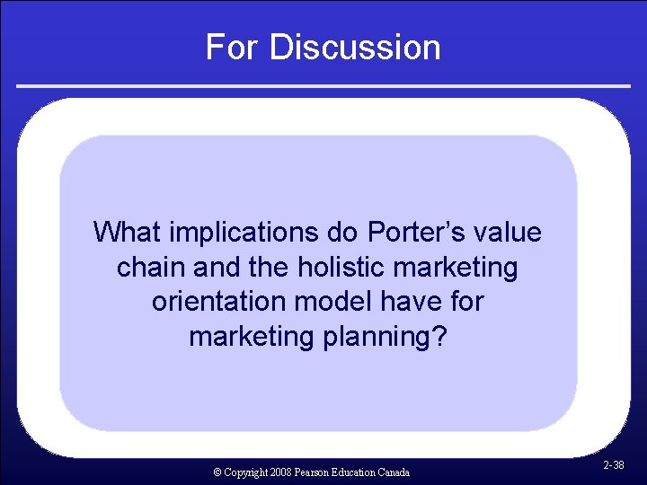 For Discussion What implications do Porter’s value chain and the holistic marketing orientation model For Discussion What implications do Porter’s value chain and the holistic marketing orientation model