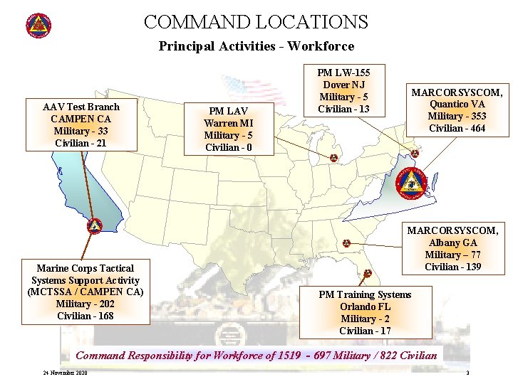 COMMAND LOCATIONS Principal Activities - Workforce AAV Test Branch CAMPEN CA Military - 33