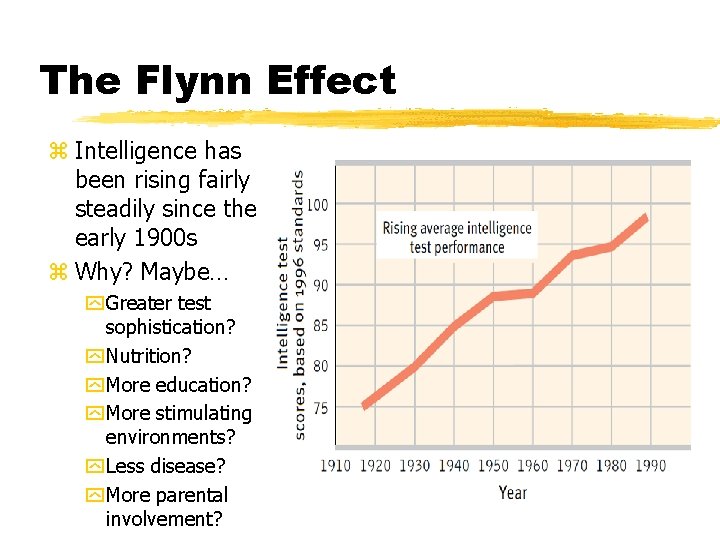 The Flynn Effect z Intelligence has been rising fairly steadily since the early 1900