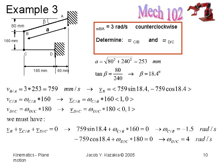 Example 3 b 80 mm B A v. B/A a = 3 rad/s counterclockwise