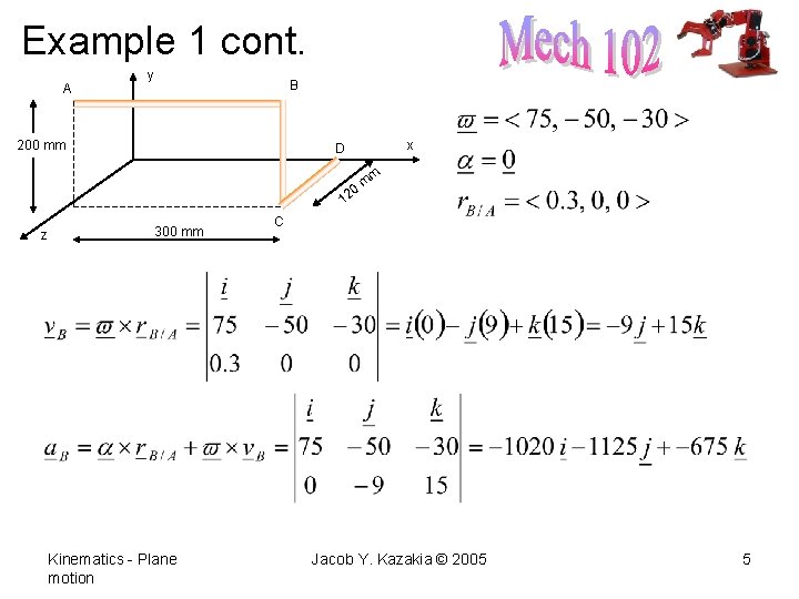 Example 1 cont. A y B 200 mm 0 12 300 mm z x