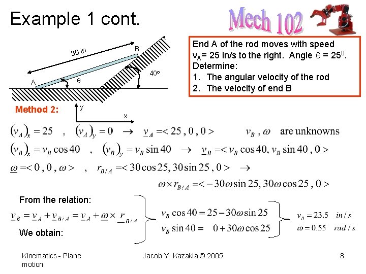 Example 1 cont. B 30 in A Method 2: 40 o q End A