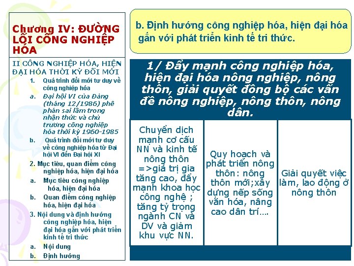 Chương IV: ĐƯỜNG LỐI CÔNG NGHIỆP HÓA b. Định hướng công nghiệp hóa, hiện