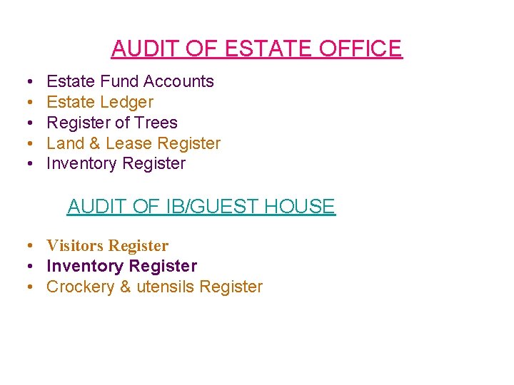 AUDIT OF ESTATE OFFICE • • • Estate Fund Accounts Estate Ledger Register of