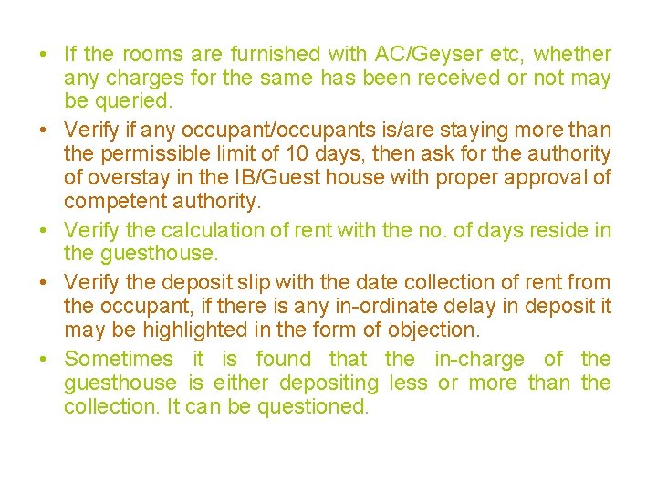  • If the rooms are furnished with AC/Geyser etc, whether any charges for